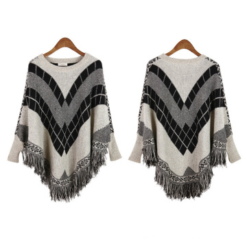 Womens Cardigan Wraps Inverno malha cabo franjas xales Poncho Sweater (SP613)